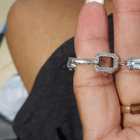 New AUTHENTIC Diamond & AQUAMARINE March BIRTHSTONE tennis bracelet Fancy unique - Picture 2 of 9